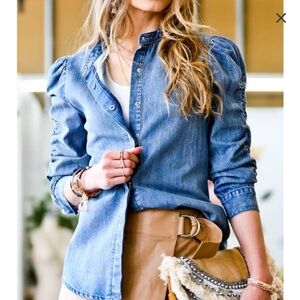 EUC Mazik Chic Washed Button Down Blouse, size Medium